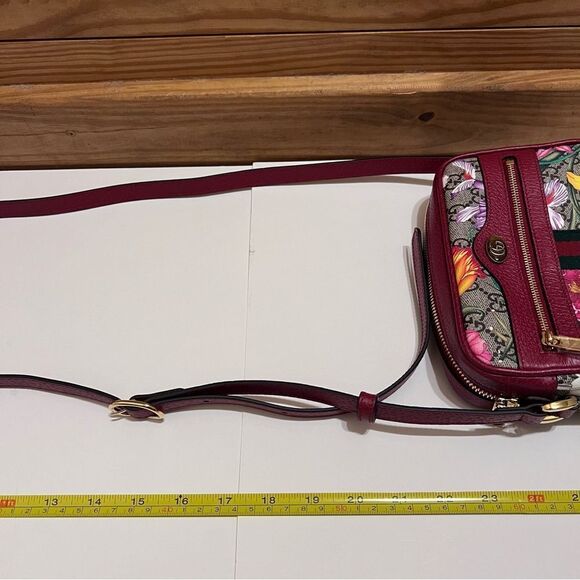 Gucci Ophidia Red Flora Small Camera Leather Canvas Flower Handbag Bag Italy - Picture 4 of 11